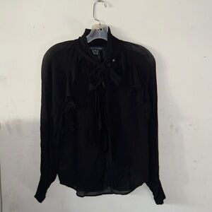 French Connection Black Ruffle Tie-Neck Blouse